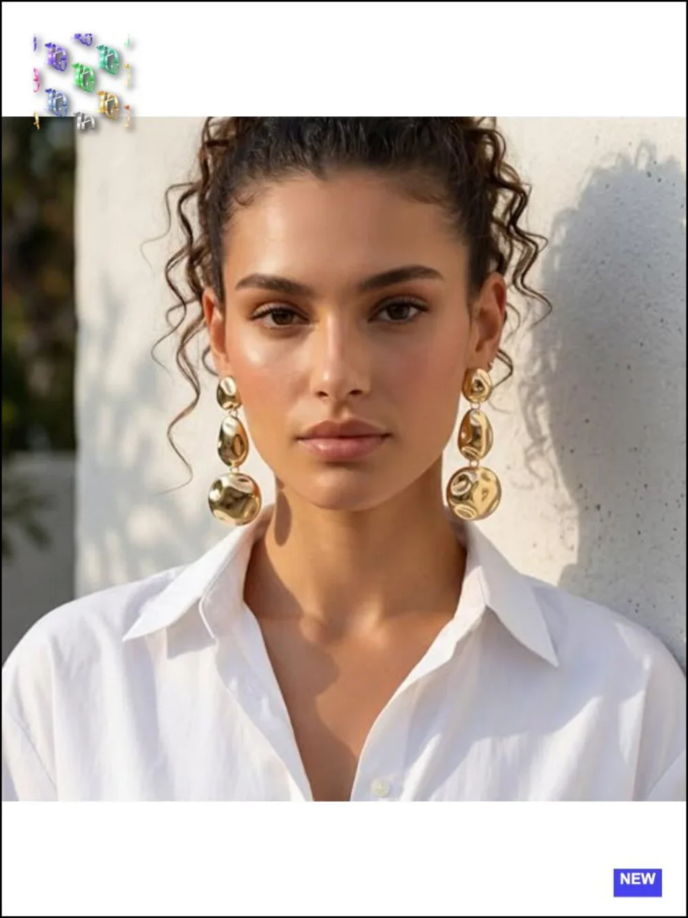 Chunky Gold and Silver Two Tone Statement Drop Earrings Stainless Steel